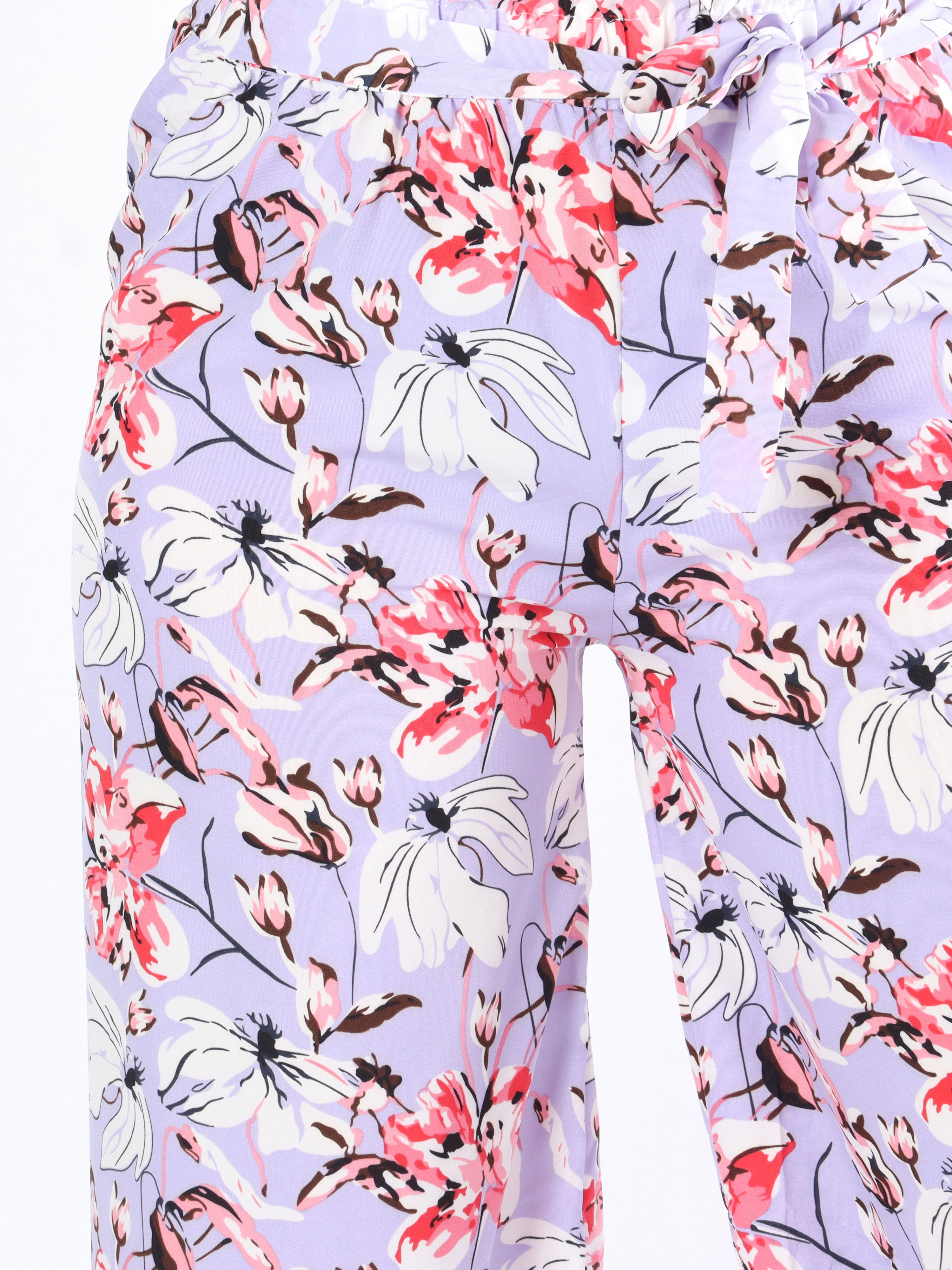 Angel - Lösa byxor i blommönster med knytband